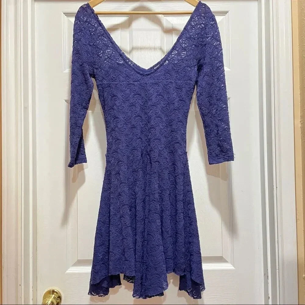 FREE PEOPLE Shake It Up Swing Mini Dress Blue Lace Size Small Skater